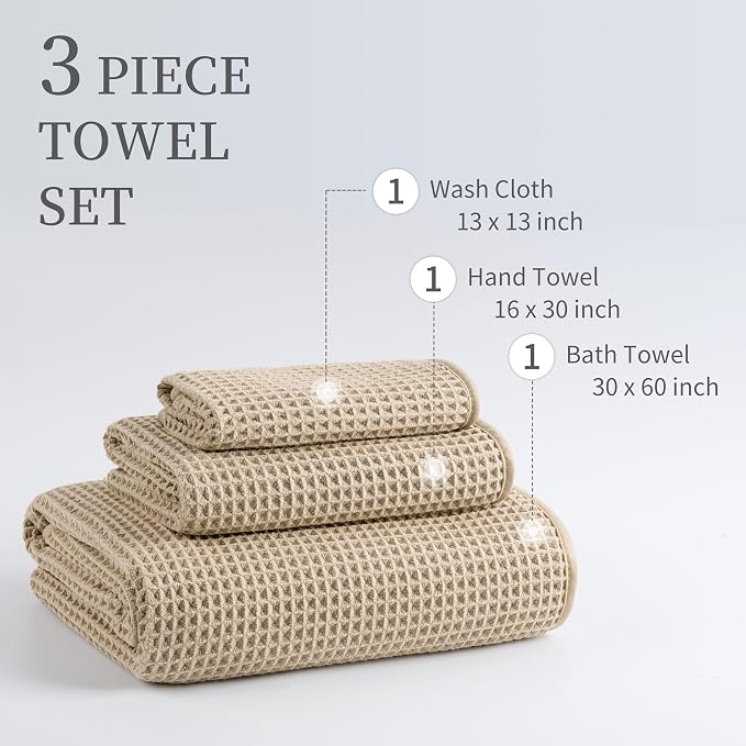 MICROFI Microfiber Waffle Bath Towels, 3 Pieces, Fast Drying, Lint Free - Image 3