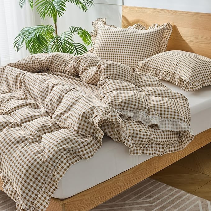 Gingham Duvet Cover King Size, 3 Pieces Soft Breathable Microfiber Plaid - Image 4