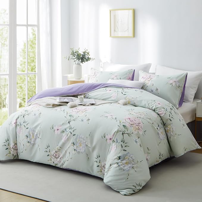 BOLINLIVING Floral Duvet Cover King Size 3 Pieces, Flower Duvet Cover - Image 2