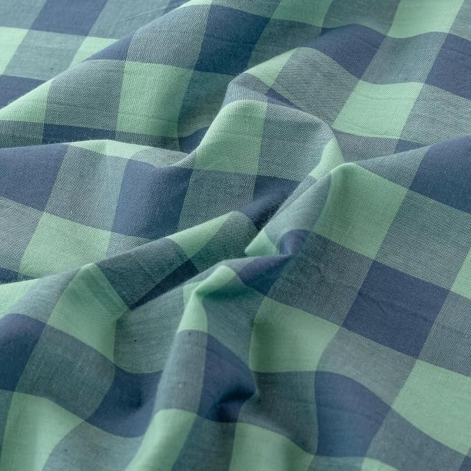 mixinni Green Gingham Grid Duvet Cover King, 100% Washed Cotton Modern - Image 6