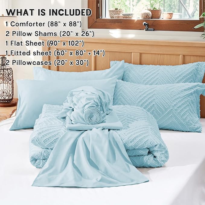 Zzlpp Queen Comforter Set 7 Pieces, Light Blue Tufted Bed in a Bag - Image 5