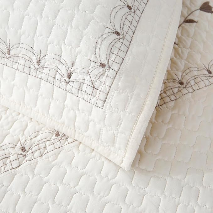 ROOMLIFE Quilt Set Full Size 3D Floral Embroidery Pattern 3-Piece Cotton - Image 7