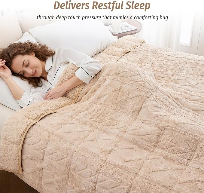 Wemore Jacquard Fleece Weighted Blanket Twin Size 60" x 80" 15lbs, Ultra Soft - Image 2