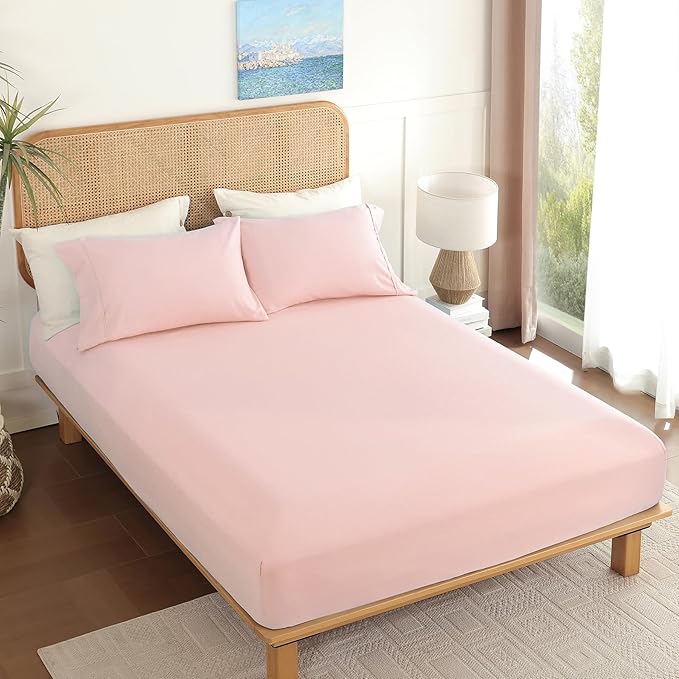 Pink Queen Sheet Set 4 Piece, Soft Breathable Cooling Microfiber Bed Sheets - Image 7