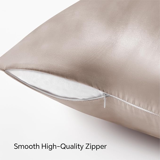 BEDELITE Satin Pillowcase with Zipper, Rose Taupe Pillow Cases Queen Size Set - Image 5