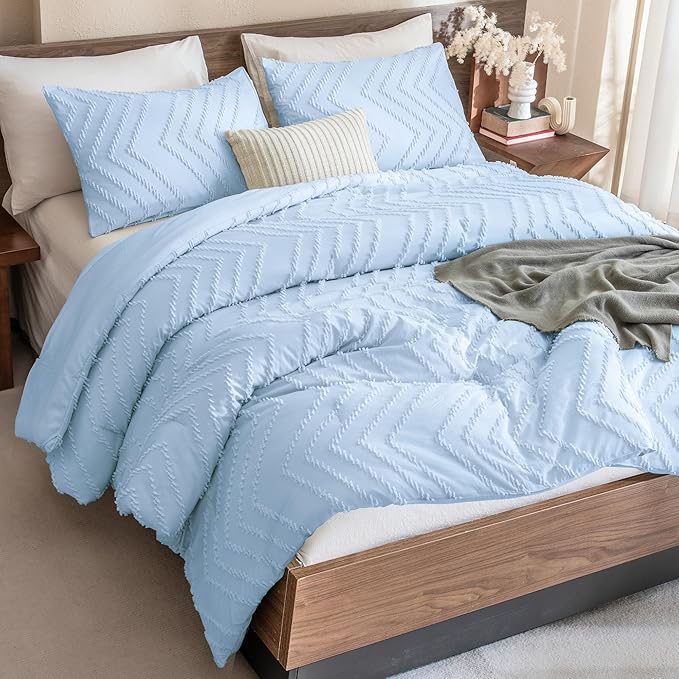 Andency Light Blue Comforter Set Queen Size, Boho Soft Warm Tufted Bedding by Andency