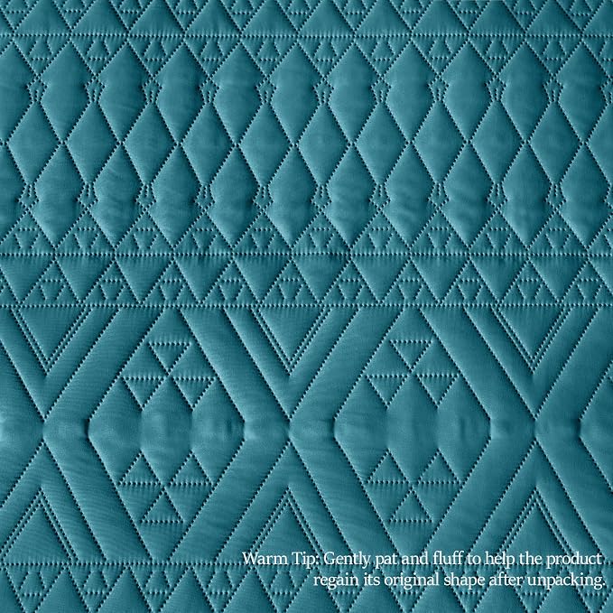 akkialla Full/Queen Quilt Set, Teal Lightweight Microfiber Bedspread Coverlet - Image 8