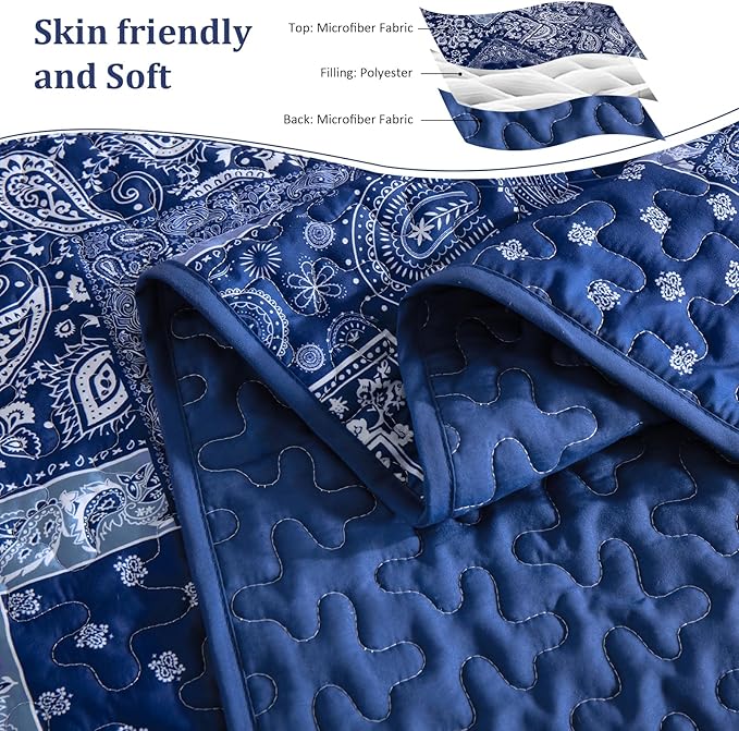 Cottolester King Quilt Set 3 Pieces, Boho Farmhouse Bedspread Soft Microfiber - Image 4