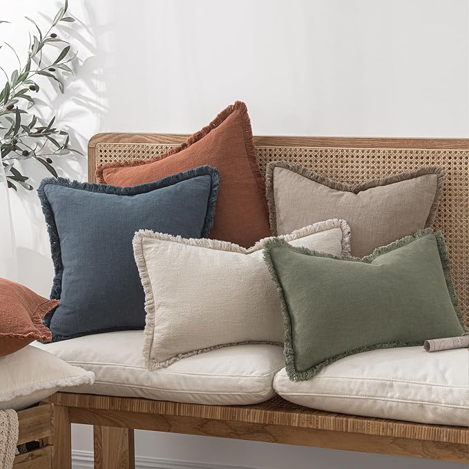 MIULEE Decorative Throw Pillow Covers Neutral Linen Fringe Throw Pillows Set of - Image 6