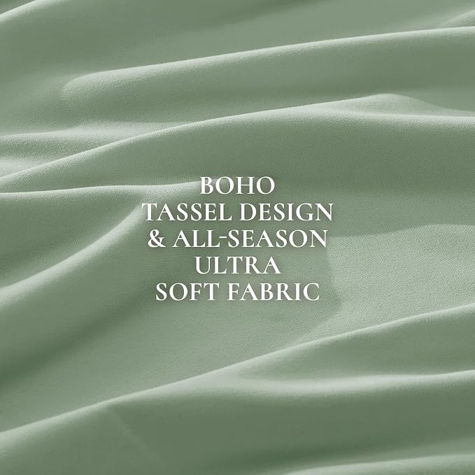 Andency Queen Comforter Set Sage Green, 3 Pieces Boho Tassel Lightweight - Image 9