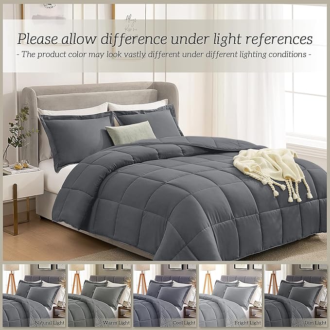 Homelike Moment California King Comforter Set Dark Grey, Lightweight Cal King - Image 6