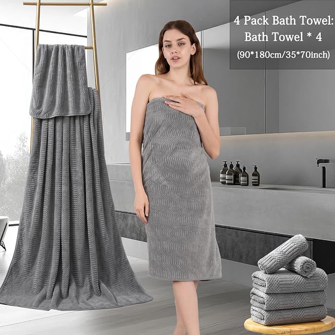 Ycosy 4 Pack Extra Large Microfiber Bath Towels Set, 35x70 inches, Less Lint - Image 7