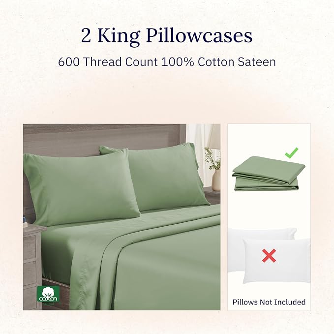 California Design Den Premium King Pillowcases Set of 2-600 Thread Count Sateen - Image 4