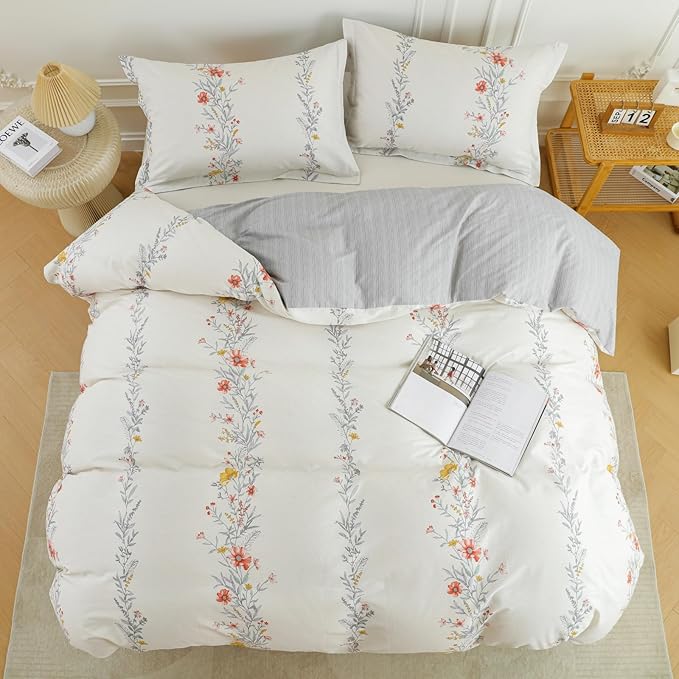 OAITE Duvet Cover Set Queen Size Floral Pattern Ultra Soft 100% Cotton Duvet - Image 4