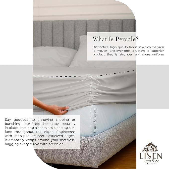 Linen Home 100% Cotton Percale King Size Sheets - Image 4