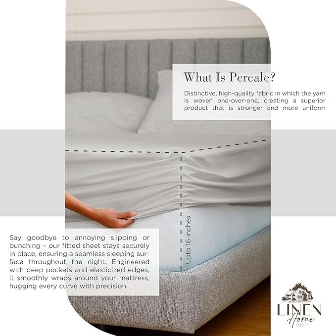 Linen Home 100% Cotton Percale Sheets Queen Size, Deep Pocket, 4 Pieces Set - Image 4
