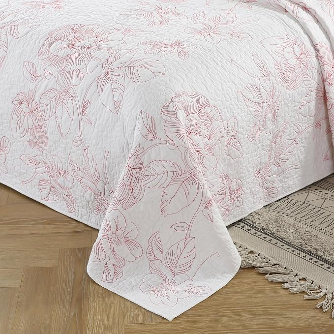 ROOMLIFE Quilt Set Full Size 3D Floral Embroidery Pattern 3-Piece Cotton - Image 2