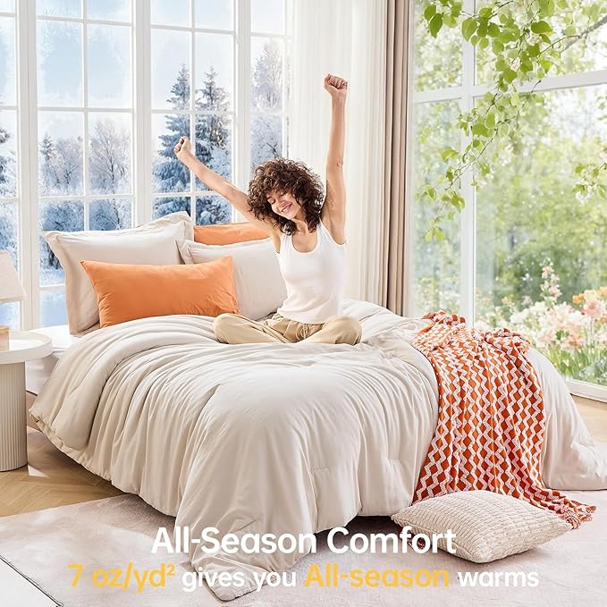 MUXHOMO Beige Full Comforter Sets, All Season Ultra Soft Down Alternative - Image 4