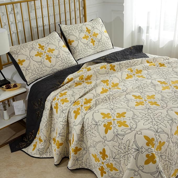 ROOMLIFE Quilt Set Full Size 3D Floral Iris Embroidery Pattern 3-Piece Cotton - Image 4