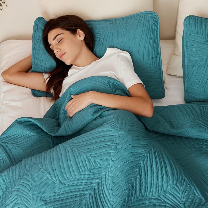 Exclusivo Mezcla Twin Quilt Bedding Set, Lightweight Teal Quilts Twin Size - Image 4