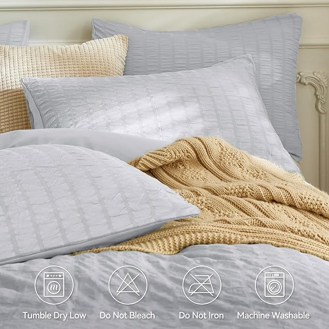 JELLYMONI Light Grey Duvet Cover King Size, Soft Breathable Seersucker Duvet - Image 4