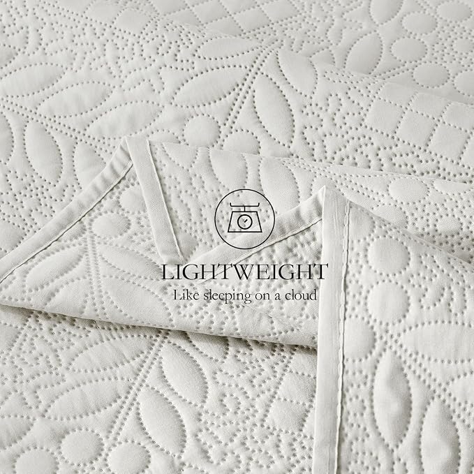 FLYMME Full Queen Quilt Bedding Set, Lightweight Beige White Bedspreads - Image 6