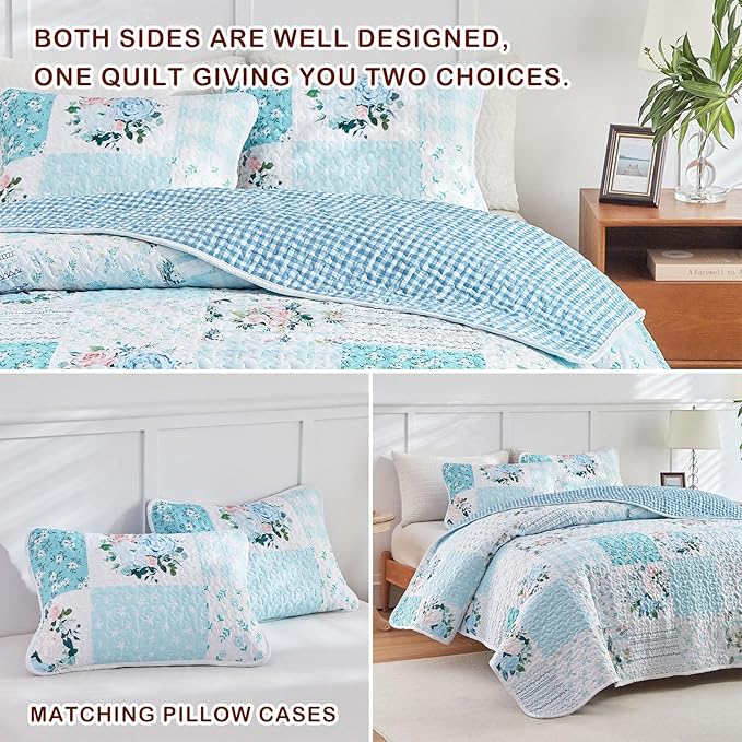 Joyreap 2 Pieces Floral Patchwork Quilt Set Twin, Soft n Cozy Microfiber Quilt - Image 7