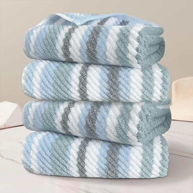 100% Cotton Blue Striped Hand Towels Set of 4, 16x27 Inches, Quick Dry & Highly by VOOVAMOVAS