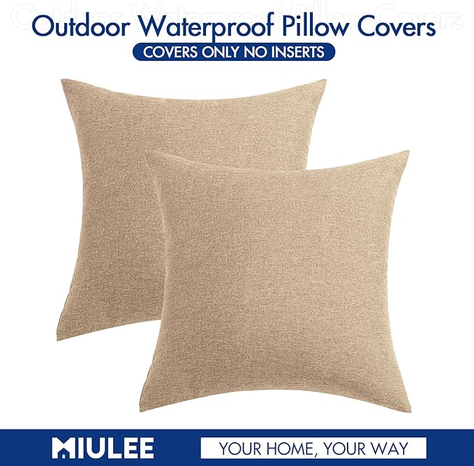 MIULEE Pack of 2 Decorative Outdoor Solid Waterproof Throw Pillow Covers Faux - Image 6