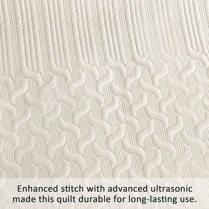 Yiran California King Size Beige Quilt Set Lightweight Oversized Bedspread - Image 5
