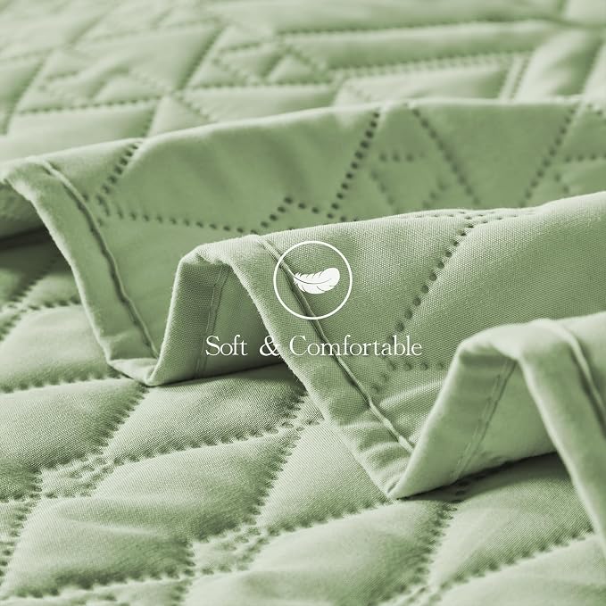 akkialla Full/Queen Size Quilt Bedding Set, Sage Green Lightweight Microfiber - Image 7