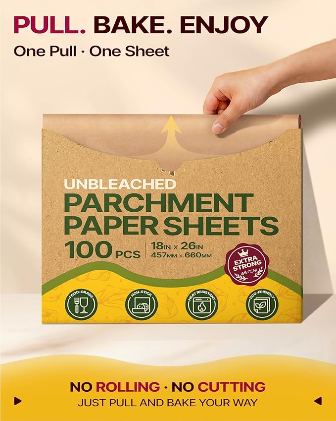 Katbite Parchment Paper Sheets Heavy Duty, 18x26 Inches 100 PCS Precut Baking - Image 3