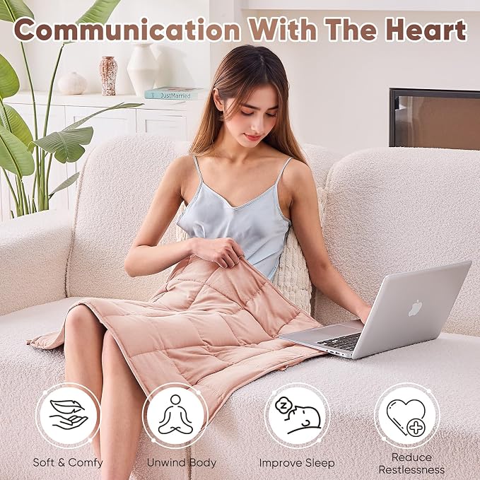Pink Weighted Lap Blanket for Adults 7lbs, Cooling Heavy Throw Blanket - Image 4