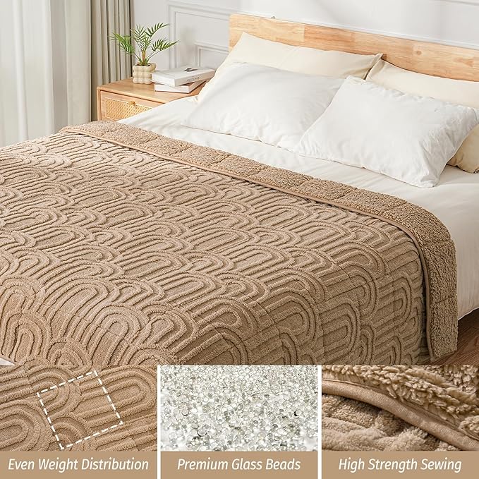 Wemore Jacquard Fleece Weighted Blanket Queen Size 60" x 80" 15lbs, Ultra Soft - Image 4
