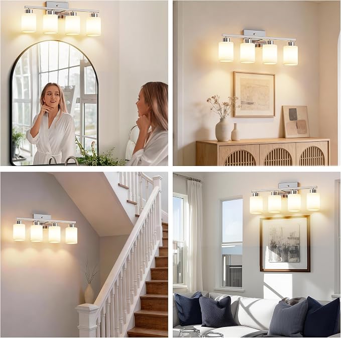 PARTPHONER 4-Light Brushed Nickel Bathroom Light Fixtures, Modern Vanity Light - Image 7
