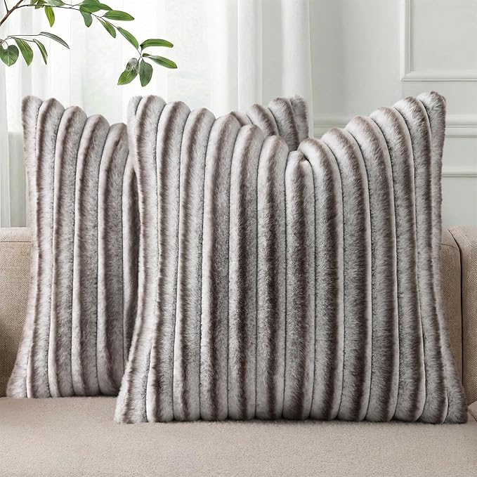 Pallene Faux Fur Plush Throw Pillow Covers 20x20 Set of 2, Luxury Soft Fluffy by PALLENE