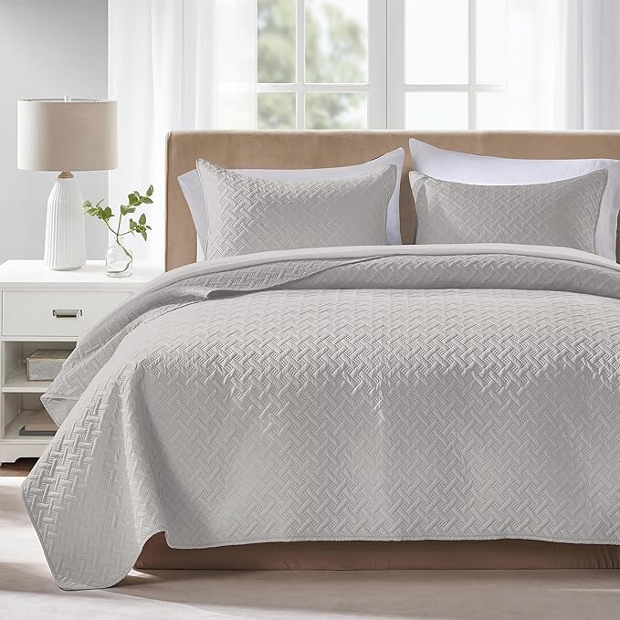 FLYMME Queen Quilt Bedding Set Light Grey Lightweight Bedspreads Full Size by FLYMME