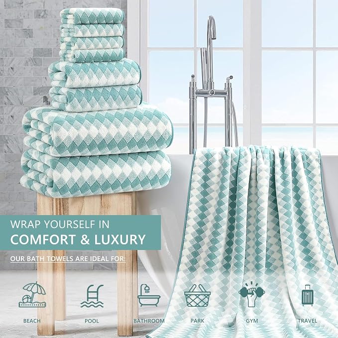 8 Piece Bathroom Towel Set Aqua |2 Oversized Large Bath Towels Sheet, 2 Hand - Image 2