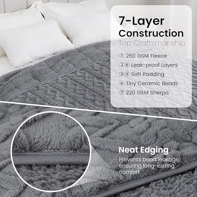 Weighted Blanket Queen Size 17lbs, Ultra-Warm Thick Sherpa Weighted Blankets - Image 6