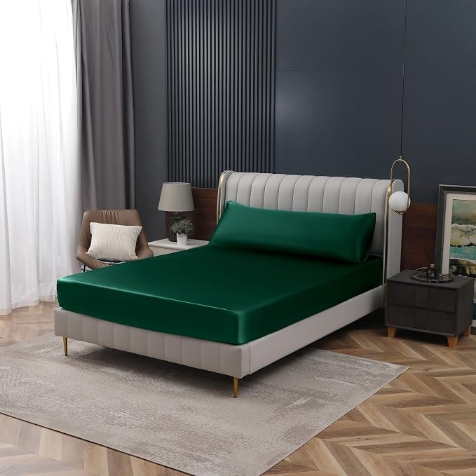 Homiest Blackish Green Satin Fitted Sheet King Size, Deep Pocket, Luxury & - Image 7