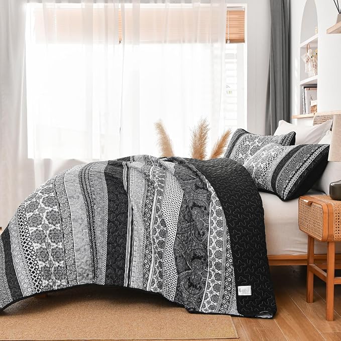 WONGS BEDDING Boho Quilt Set King Size, Lightweight Bedspread Coverlet Bedding - Image 4