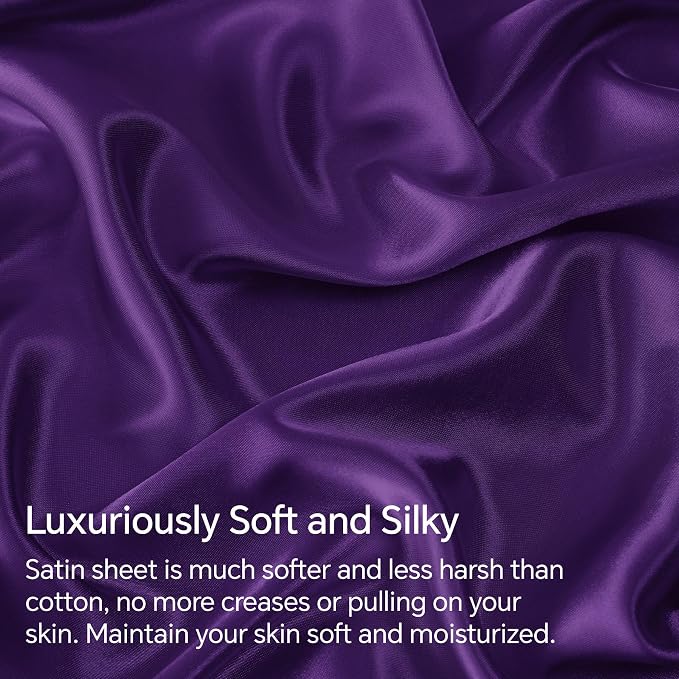 BEDELITE Satin Sheets Twin Size Bed Set, Luxury Soft Plum Purple Silky Sheets - Image 3