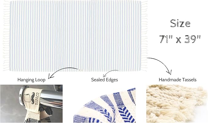 Bazaar Anatolia Turkish Beach Towel – 100% Cotton, Quick Dry, Sand Free Striped - Image 4