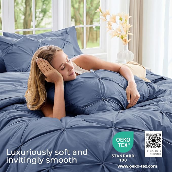 Sasttie King Size Comforter Set, 7-Piece Bed in a Bag, Pintuck Bedding Set - Image 3