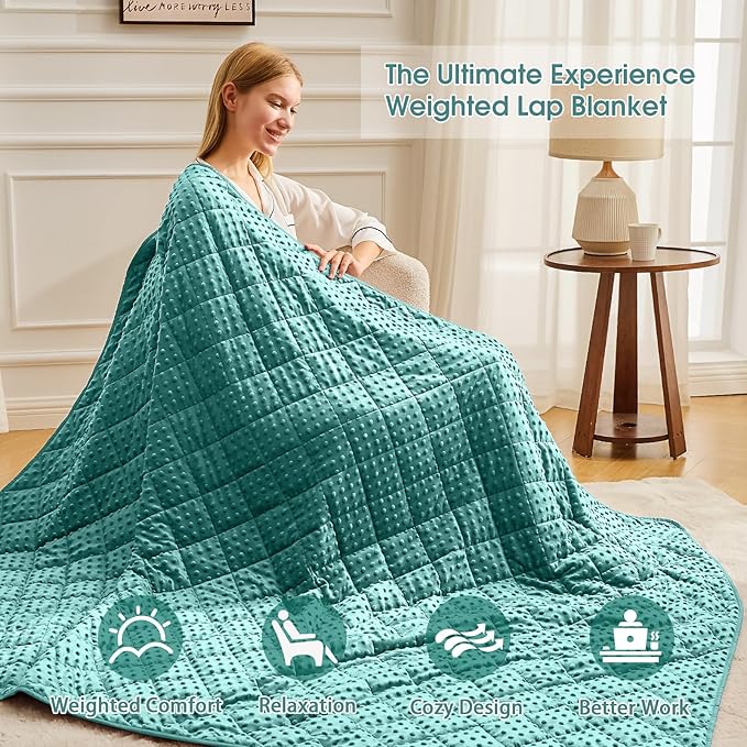 Teal Weighted Blanket for Adults 12lbs, Twin Full Size Cooling Minky Heavy - Image 4