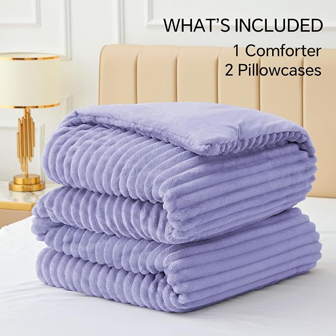 BEDELITE Fleece Queen Comforter Set -Super Soft & Warm Fluffy Lavender Bedding - Image 6