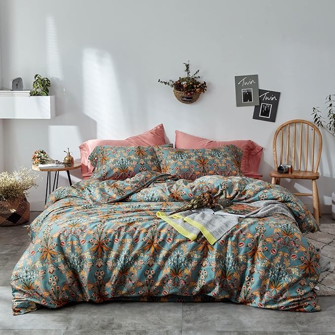 mixinni Vintage Floral Duvet Cover Twin XL Boho Bedding Soft Cotton Flower by mixinni