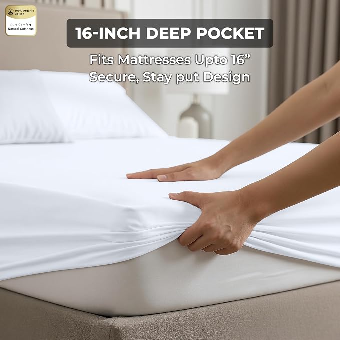 Royale Linens 100% Organic Cotton 2 Pack Fitted Sheet-Percale Weave-Super Soft - Image 8