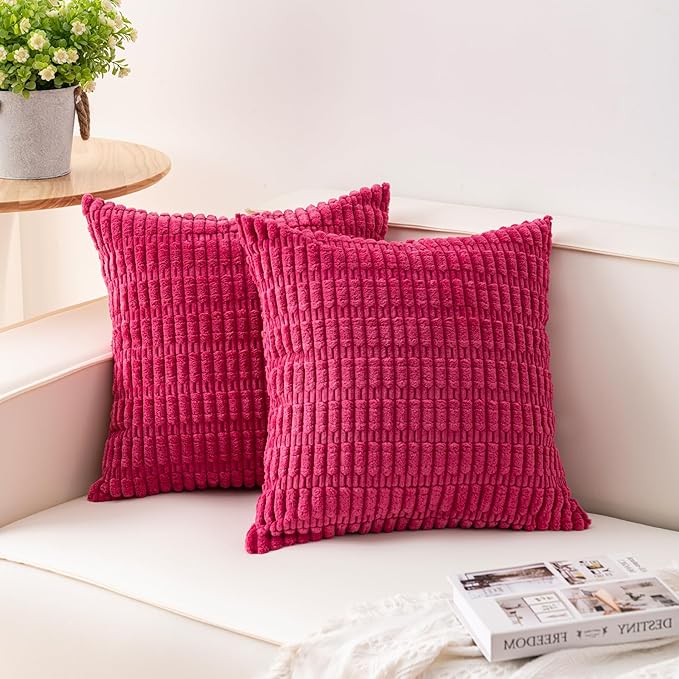 Aegero Pack of 2 Corduroy Decorative Throw Pillow Covers 22x22 Inch Soft by Unknown
