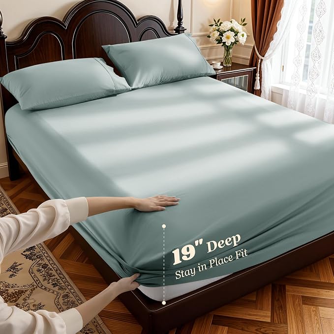 LBRO2M 100% Cotton Sheets Set Deep Pocket 19", 1000 Thread Count Full Size 4 - Image 2